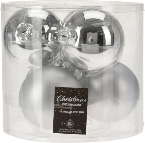 Komplet bombek 8 cm srebrne 6 szt