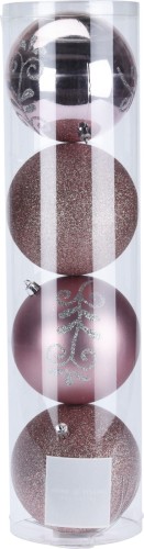 Komplet 4 bombek 12 cm, różowe