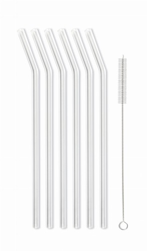 Słomki szklane zakrzywione 23 cm zestaw 6 sztuk ze szczoteczką | Vita, transparent