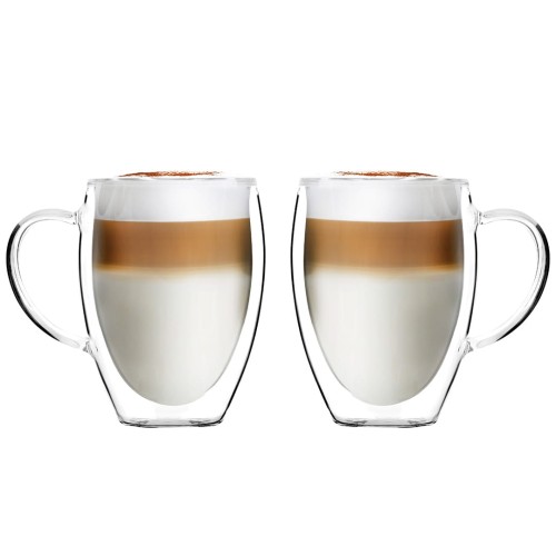 Komplet 2 szklanek wysokich z podwójną ścianką i uszkiem Noa 360 ml