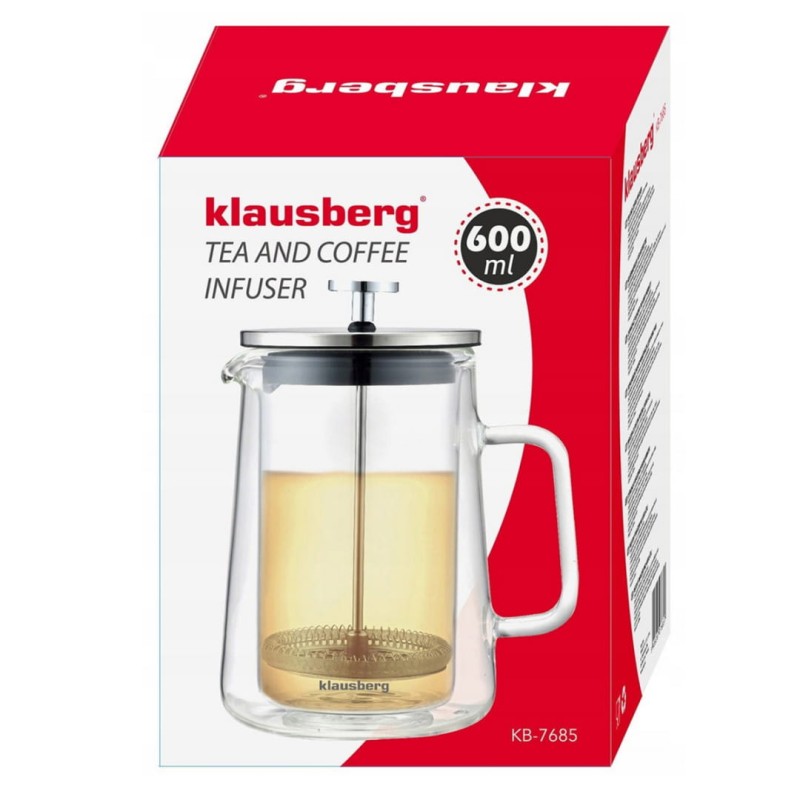 Zaparzacz tłokowy do kawy herbaty termiczny 600ml KLAUSBERG French press