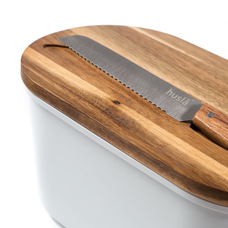 Chlebak z deską do krojenia i nożem HUSLA biały