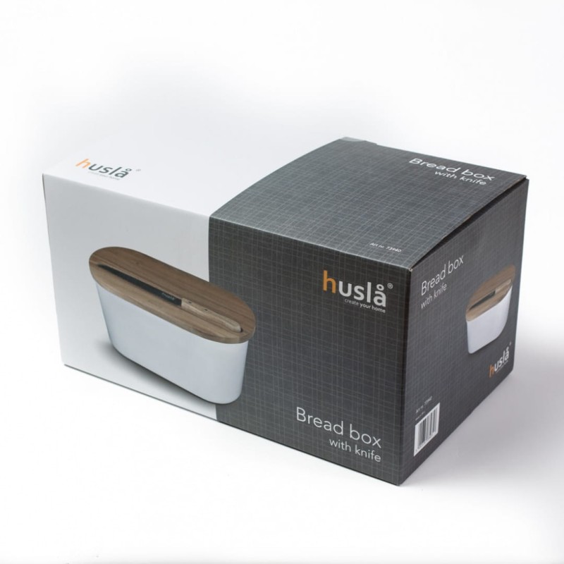 Chlebak z deską do krojenia i nożem HUSLA biały