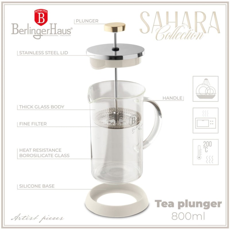Zaparzacz tłokowy do kawy herbaty 800ml szklanyl BERLINGER HAUS Sahara