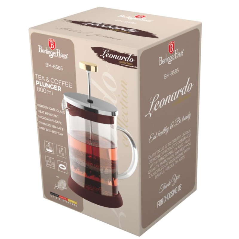 Zaparzacz tłokowy do kawy herbaty 800ml szklany BERLINGER HAUS Leonardo