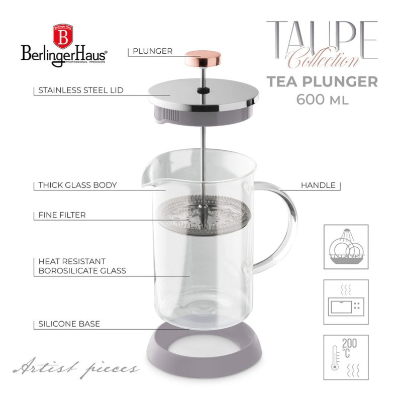 Zaparzacz tłokowy do kawy herbaty 600ml BERLINGER HAUS TAUPE