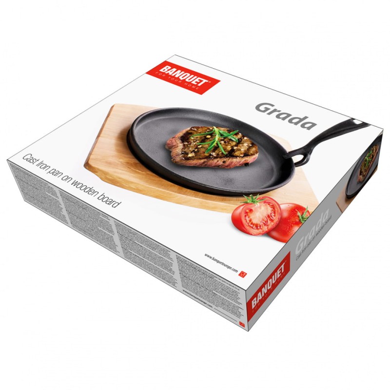 Patelnia żeliwna grillowa półmisek do serwowania z deską BANQUET