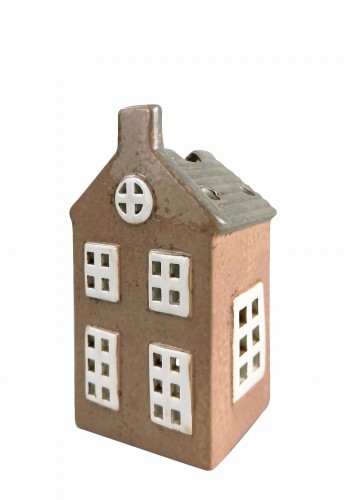 Domek ceramiczny lampion 8,2x6,2xh15,8cm HYTTE Świąteczna Dekoracja brązowy