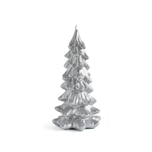 Świeca CHOINKA figurka mała 9,5x16cm parafinowa srebrna