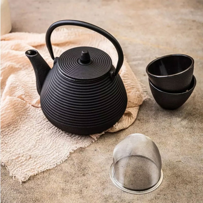 Dzbanek zaparzacz żeliwny 1L z filtrem i filiżankami KINGHOFF