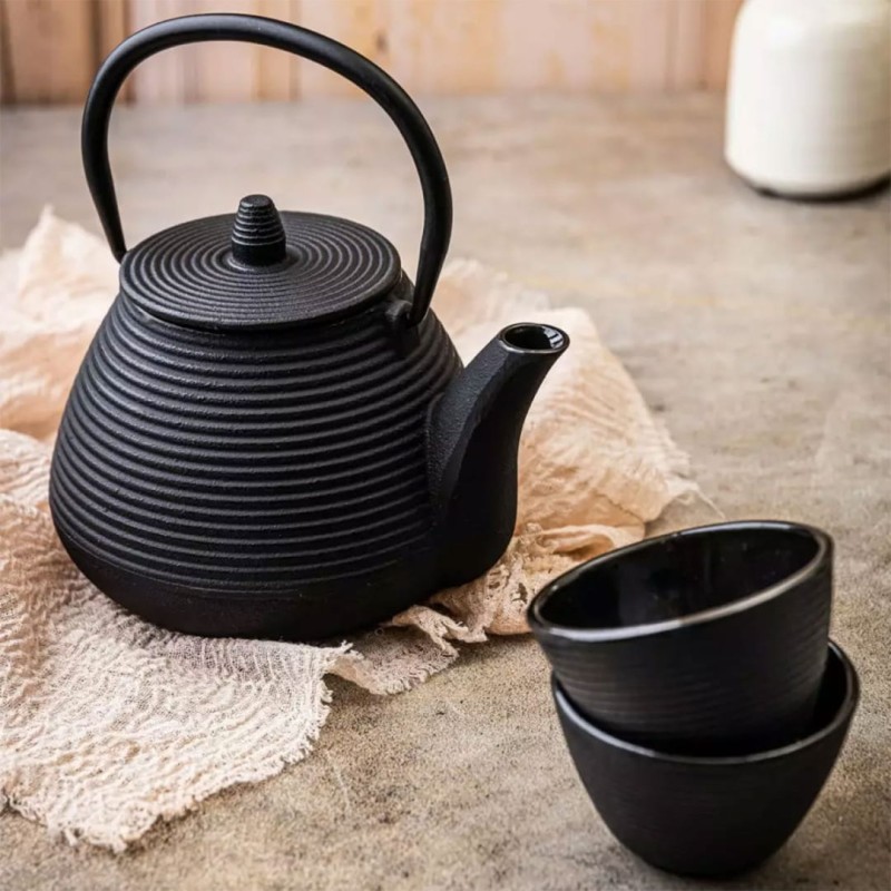 Dzbanek zaparzacz żeliwny 1L z filtrem i filiżankami KINGHOFF