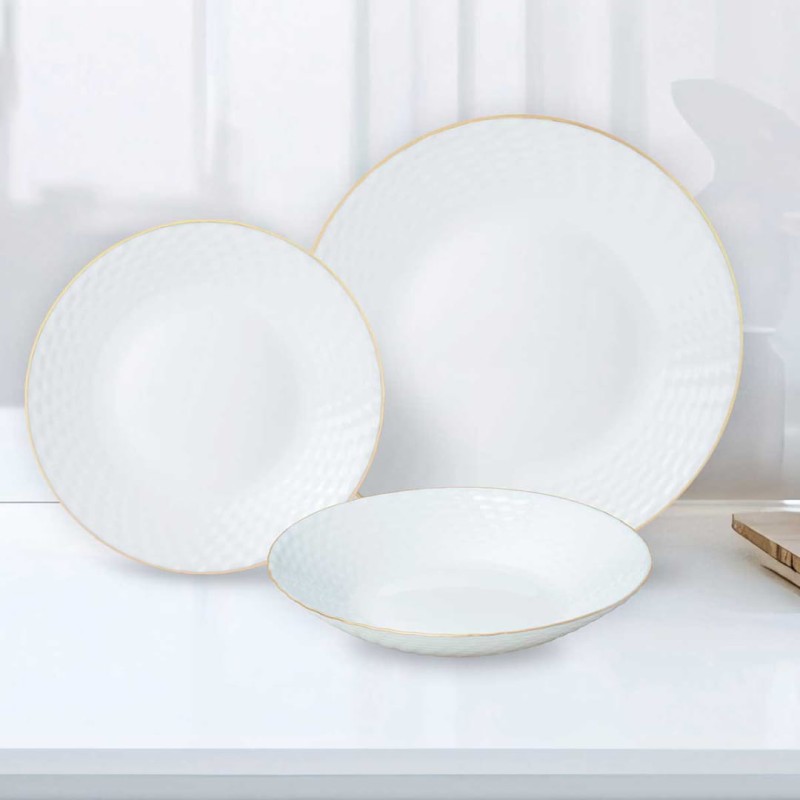 Komplet obiadowy dla 6 osób KINGHOFF 18 elem. biały ze złotą obwódką