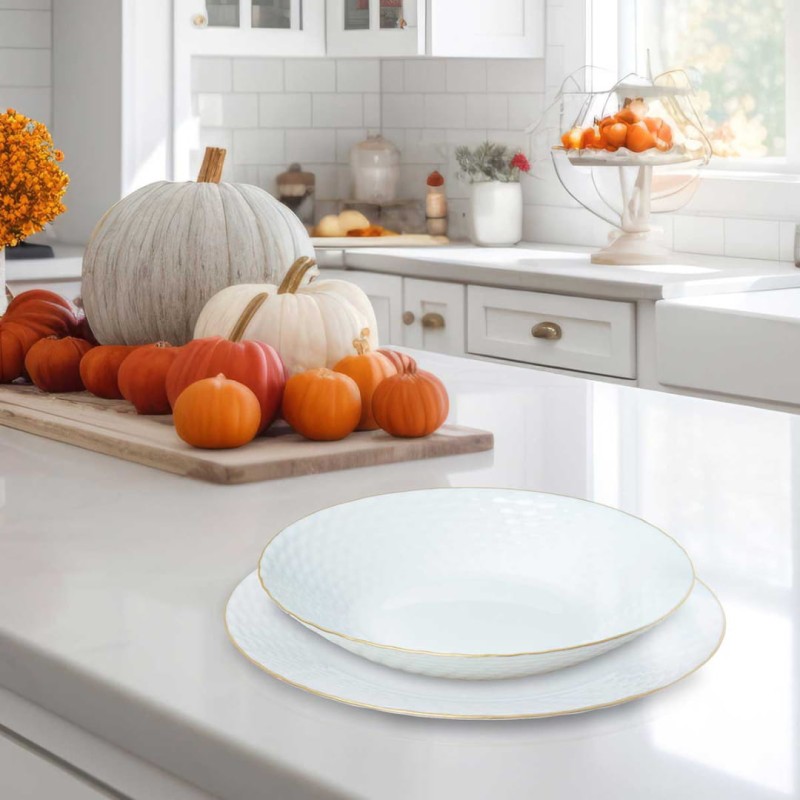 Komplet obiadowy dla 6 osób KINGHOFF 18 elem. biały ze złotą obwódką