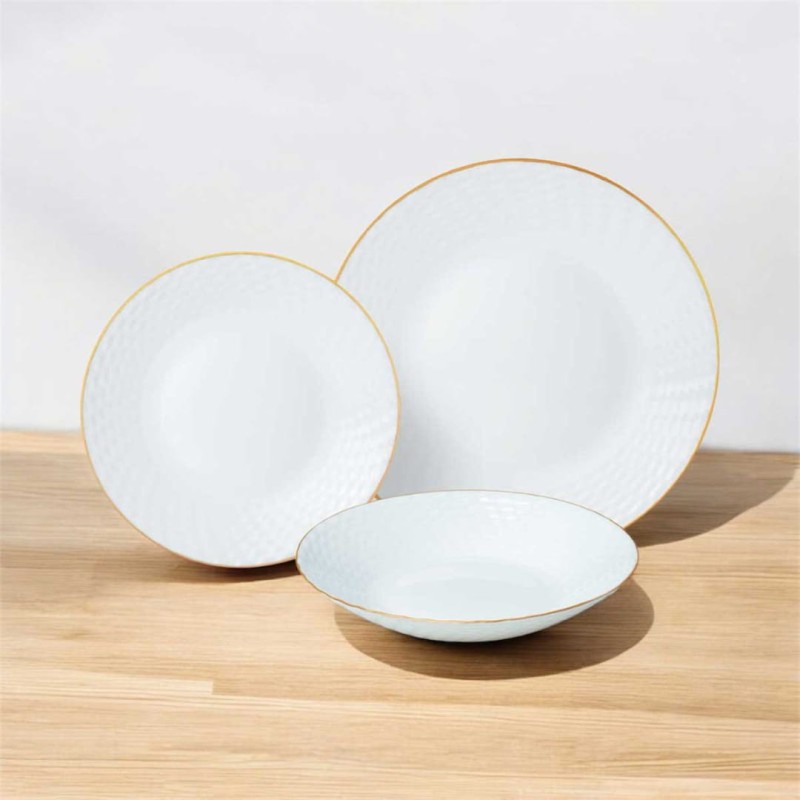 Komplet obiadowy dla 6 osób KINGHOFF 18 elem. biały ze złotą obwódką