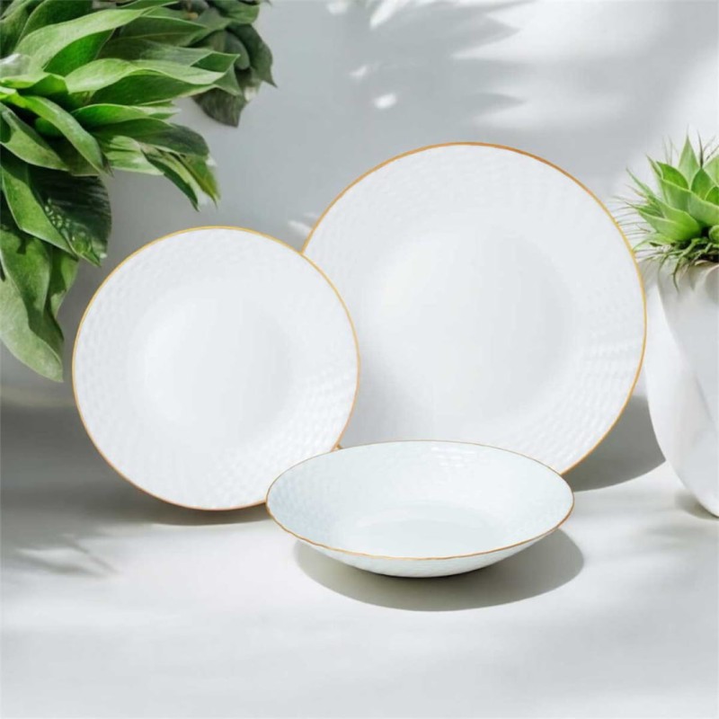 Komplet obiadowy dla 6 osób KINGHOFF 18 elem. biały ze złotą obwódką