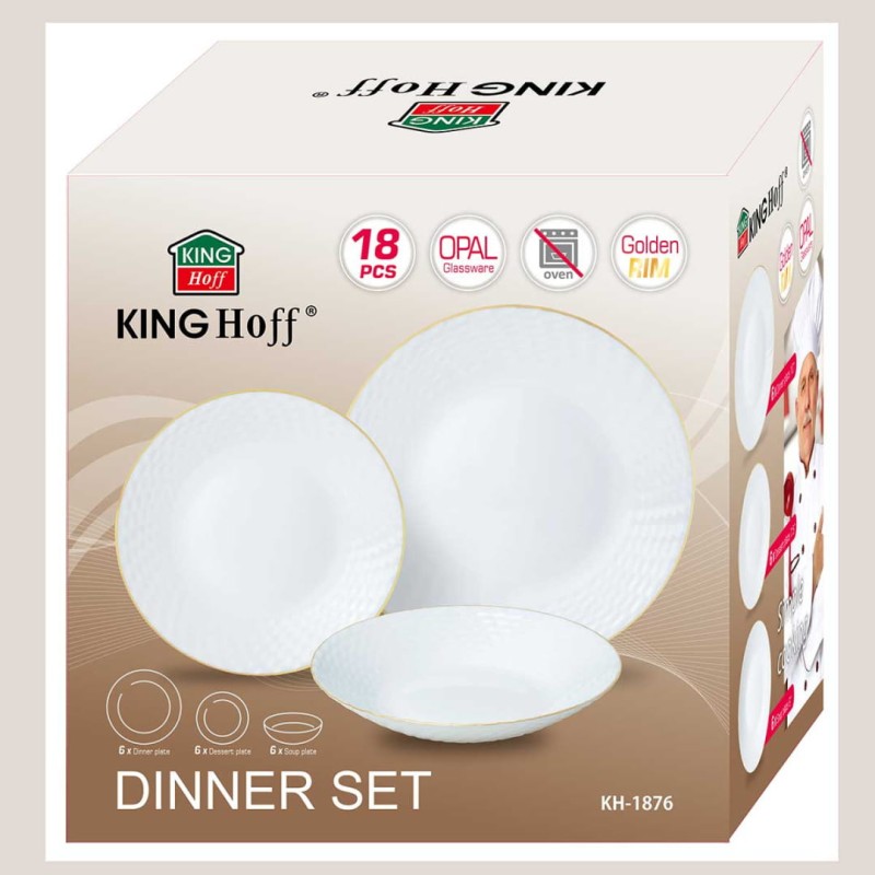 Komplet obiadowy dla 6 osób KINGHOFF 18 elem. biały ze złotą obwódką