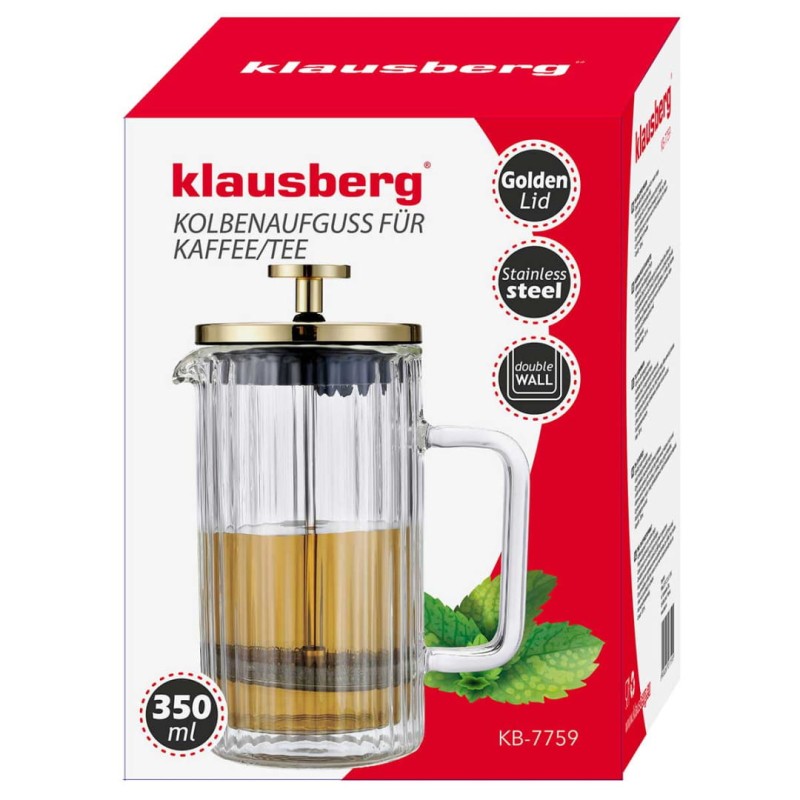 Zaparzacz tłokowy French Press do kawy herbaty 350ml KLAUSBERG