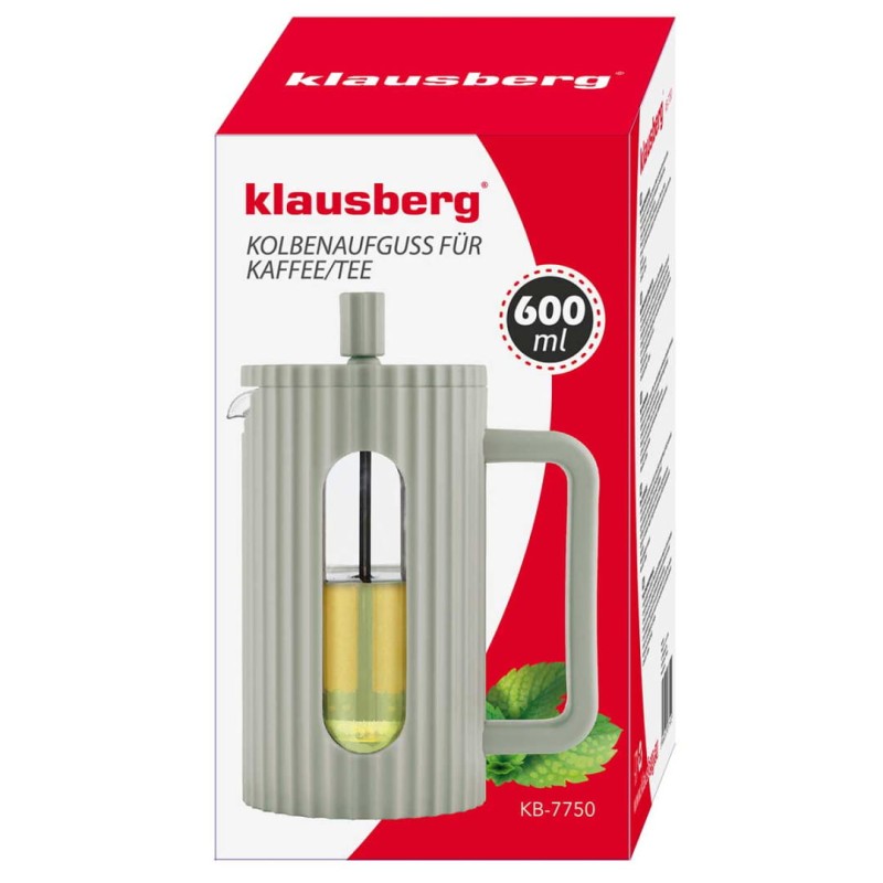 Zaparzacz tłokowy French Press do kawy herbaty 600ml KLAUSBERG KB-7750 zielony
