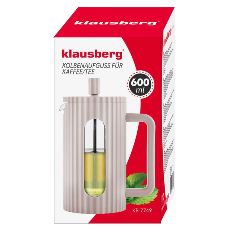 Zaparzacz tłokowy French Press do kawy herbaty 600ml KLAUSBERG KB-7749 różowy