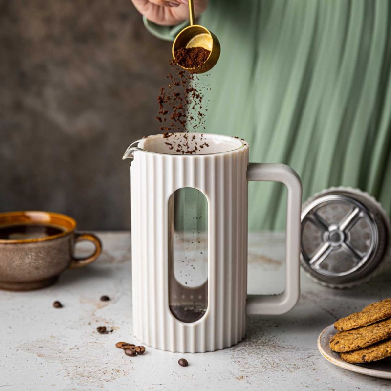 Zaparzacz tłokowy French Press do kawy herbaty 600ml KLAUSBERG KB-7748 biały
