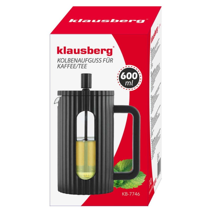 Zaparzacz tłokowy French Press do kawy herbaty 600ml KLAUSBERG KB-7746 czarny