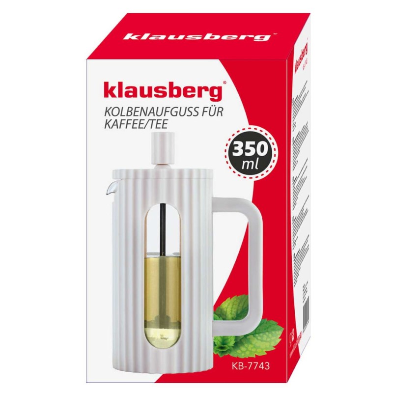 Zaparzacz tłokowy French Press do kawy herbaty 350ml KLAUSBERG KB-7743 biały