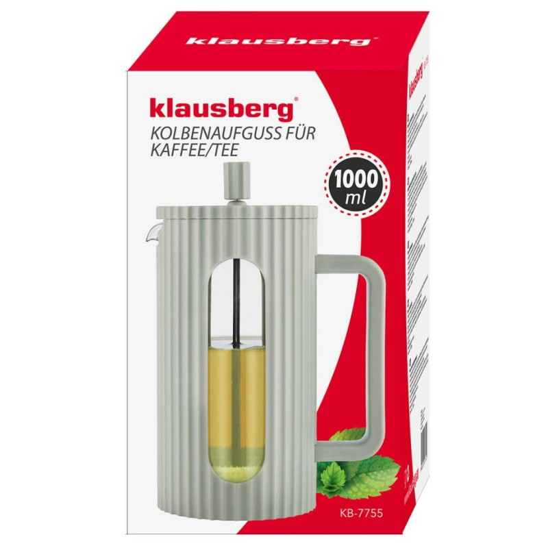 Zaparzacz tłokowy French Press do kawy herbaty 1000ml KLAUSBERG KB-7755 zielony