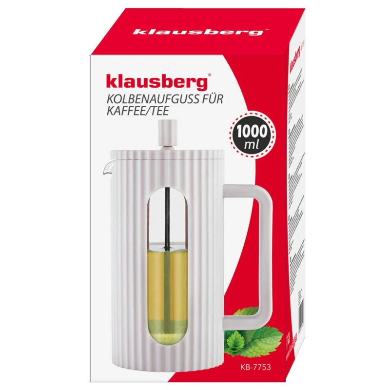 Zaparzacz tłokowy French Press do kawy herbaty 1000ml KLAUSBERG KB-7753 biały