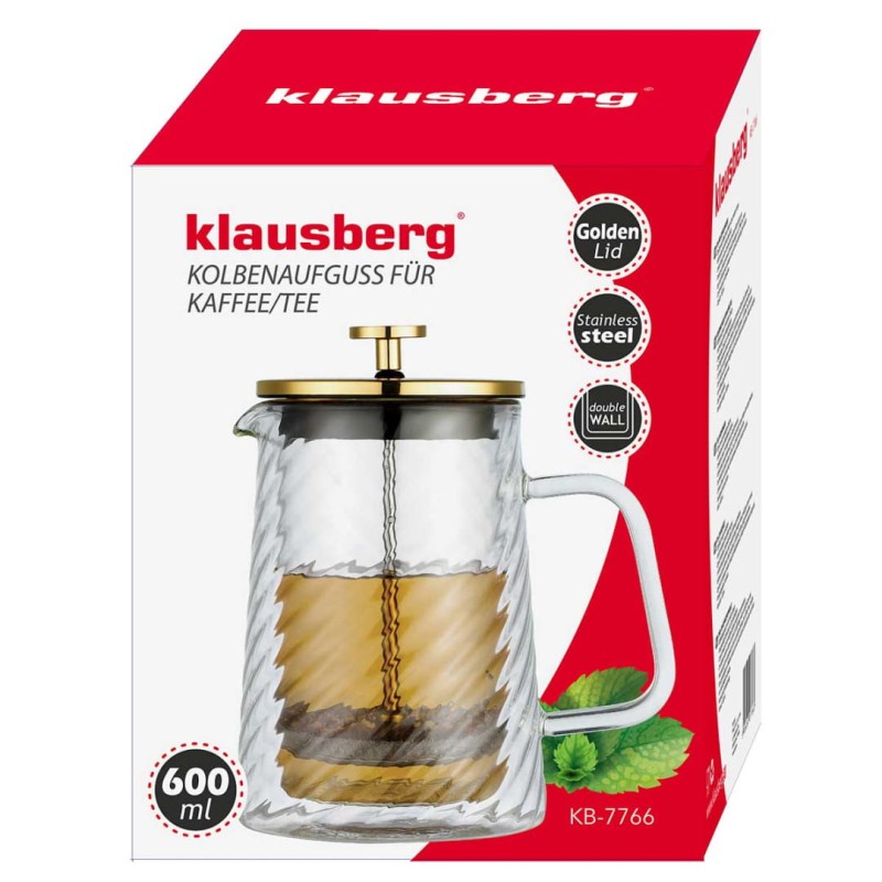 Zaparza tłokowy French Press do kawy herbaty szklany 600ml KLAUSBERG