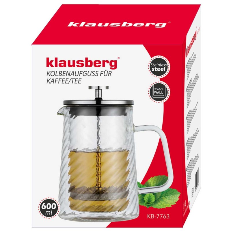 Zaparza tłokowy French Press do kawy herbaty szklany 600ml KLAUSBERG
