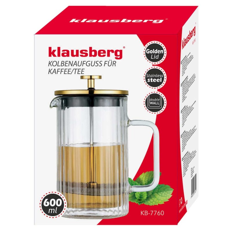 Zaparza tłokowy French Press do kawy herbaty szklany 600ml KLAUSBERG