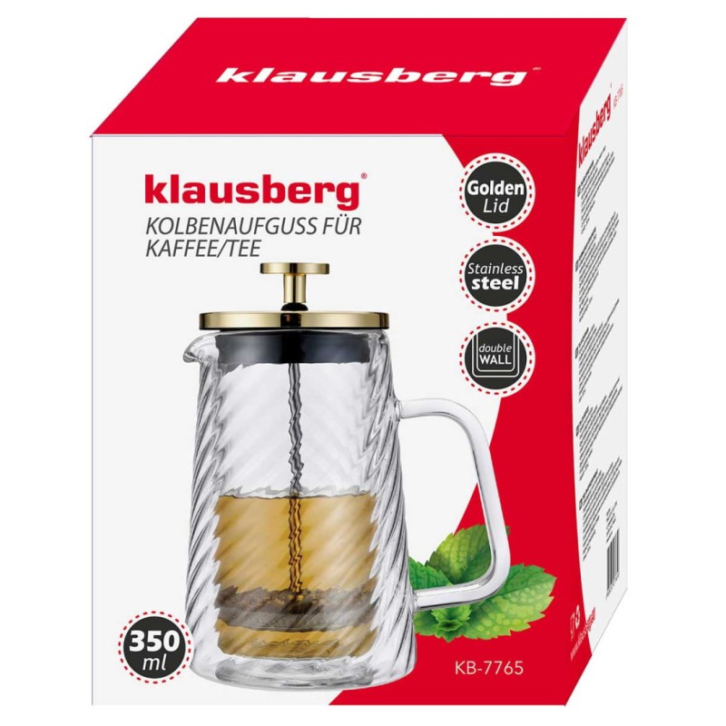 Zaparza tłokowy French Press do kawy herbaty szklany 350ml KLAUSBERG