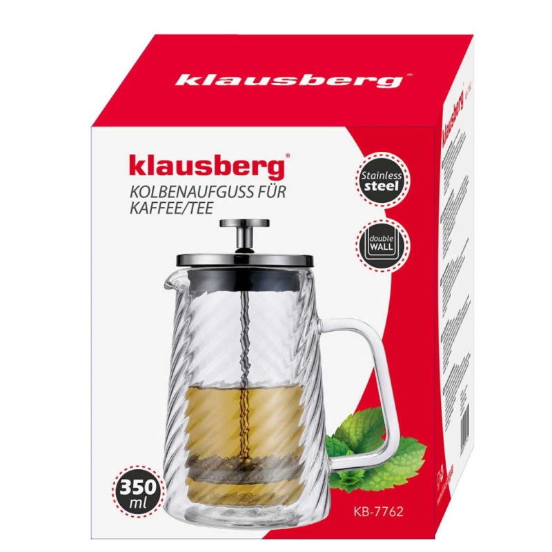 Zaparza tłokowy French Press do kawy herbaty szklany 350ml KLAUSBERG