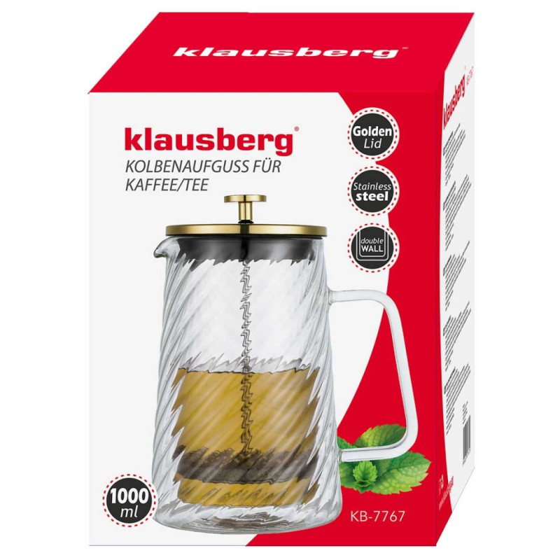 Zaparza tłokowy French Press do kawy herbaty szklany 1000ml KLAUSBERG
