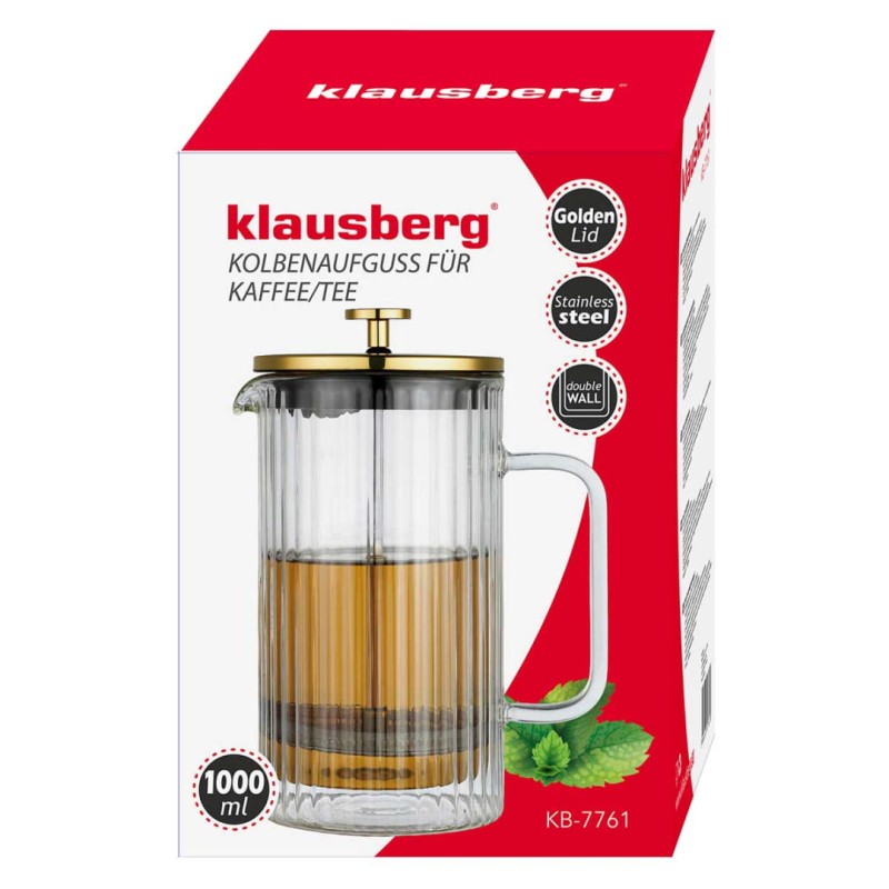 Zaparza tłokowy French Press do kawy herbaty szklany 1000ml KLAUSBERG