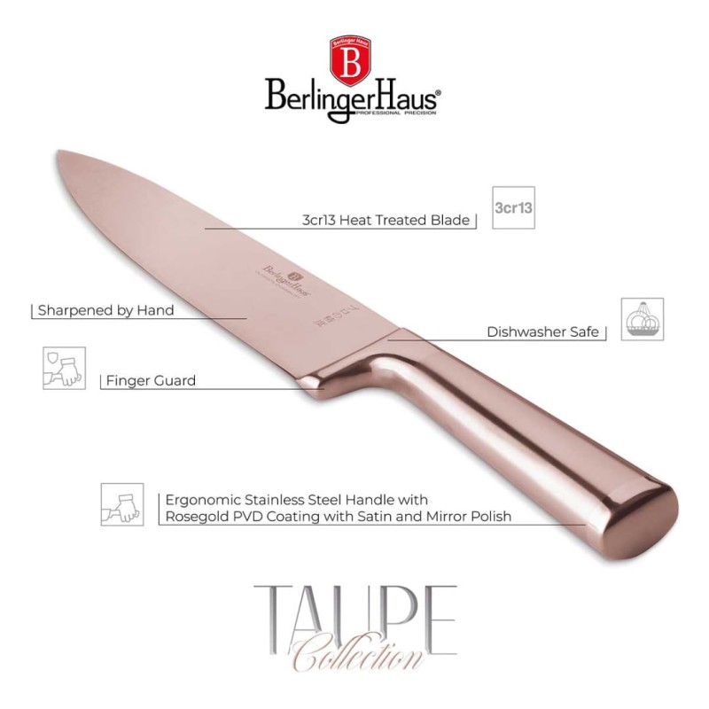 Nóż szefa kuchni stalowy 22cm BERLINGER HAUS ROSE GOLD