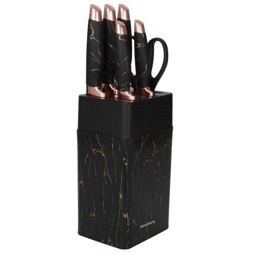 Zestaw 5 noży kuchennych w stojaku z nożyczkami i ostrzałką KLAUSBERG