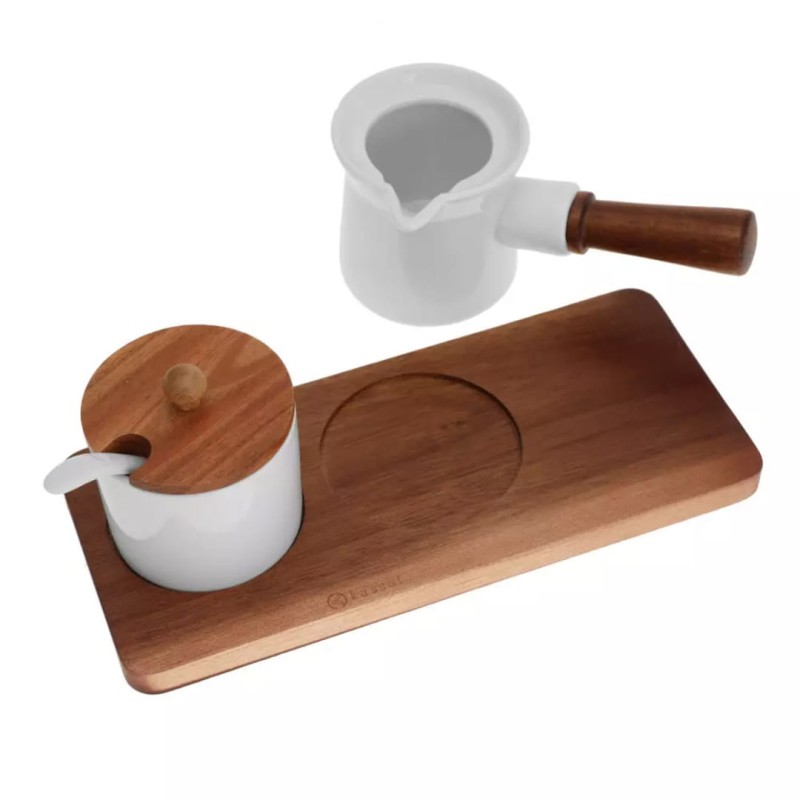 Mlecznik i cukiernica porcelanowa KASSEL drewniana podstawka i pokrywka