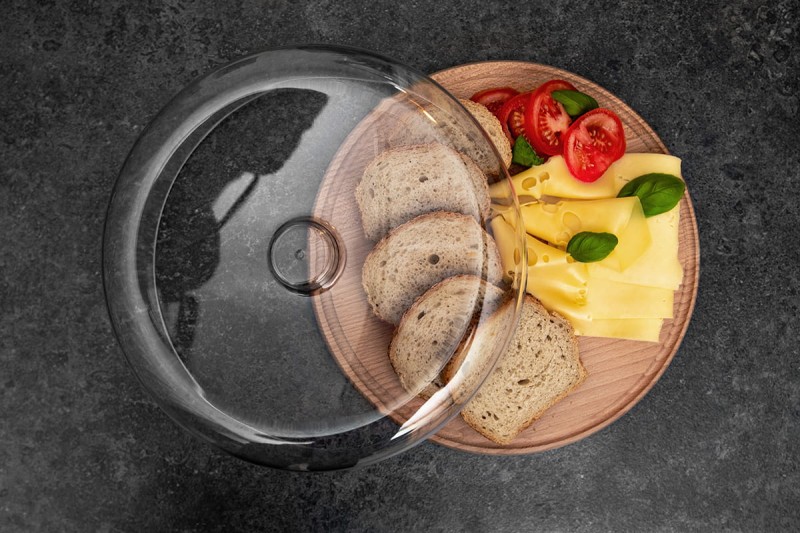 Patera drewniana z kloszem 30cm na sery wędliny ciasto