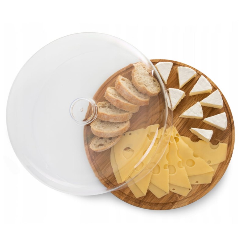 Patera drewniana z kloszem 30cm na sery wędliny ciasto