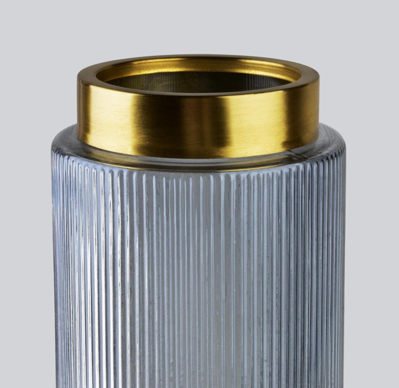 Wazon szklany ze złotą obwódką 14xh25cm SERENITE szary