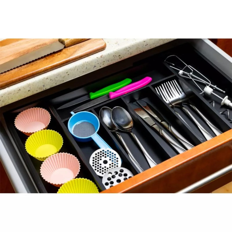 Wkład organizer do szuflady na sztućce przybory KINGHOFF rozsuwany czarny