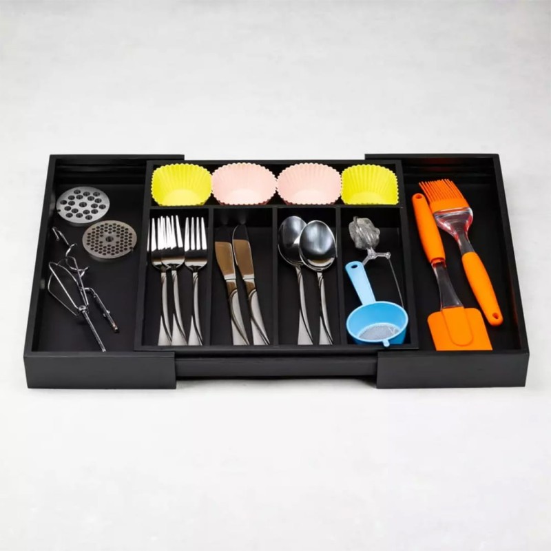 Wkład organizer do szuflady na sztućce przybory KINGHOFF rozsuwany czarny