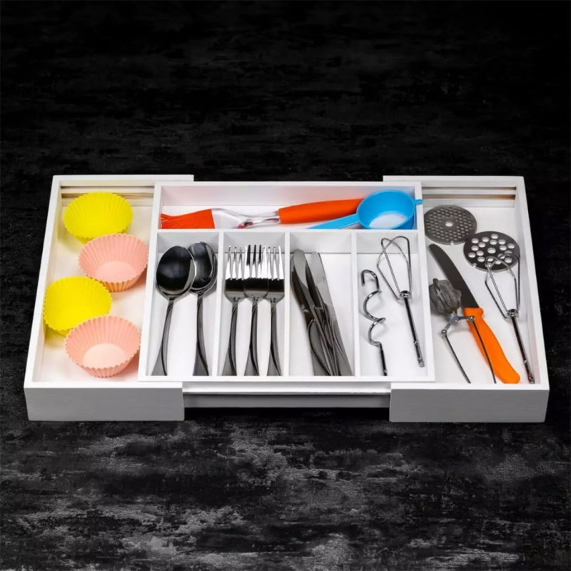 Wkład organizer do szuflady na sztućce przybory KINGHOFF rozsuwany biały