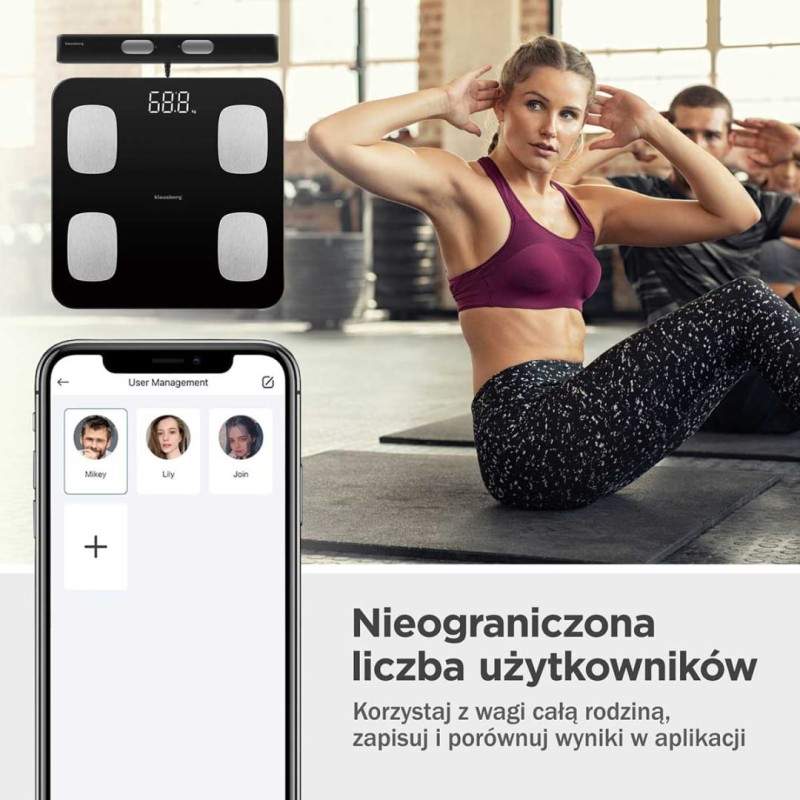 Waga łazienkowa analityczna SMART IOS ANDROID KLAUSBERG czarna
