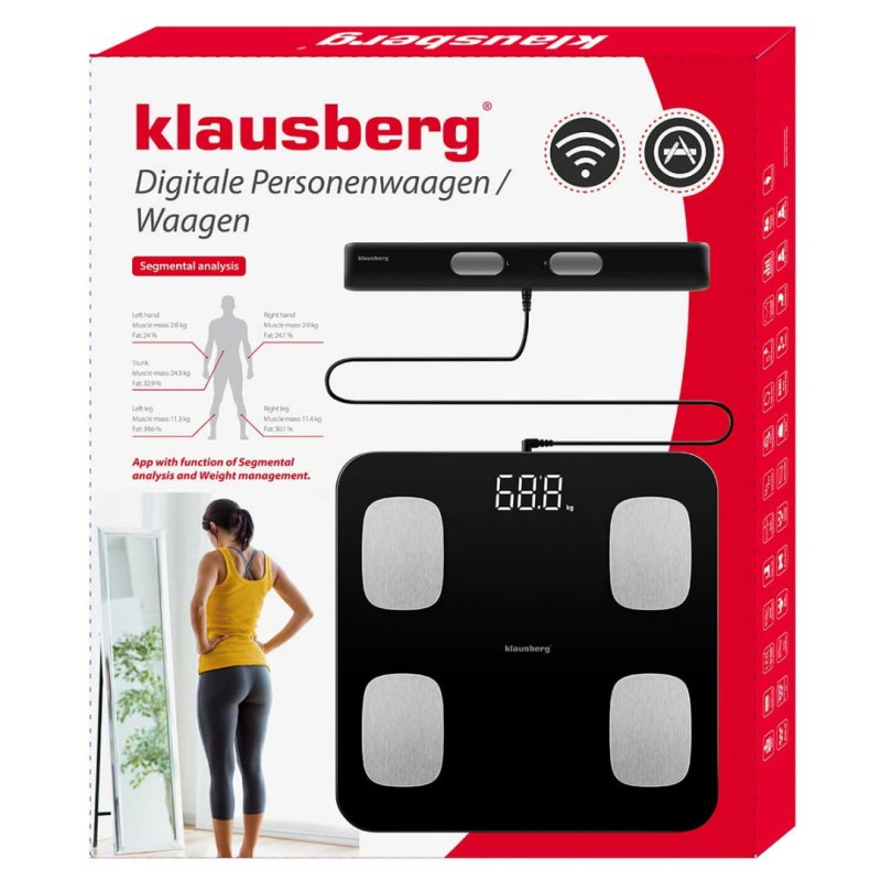 Waga łazienkowa analityczna SMART IOS ANDROID KLAUSBERG czarna