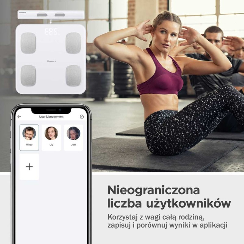 Waga łazienkowa analityczna SMART IOS ANDROID KLAUSBERG biała