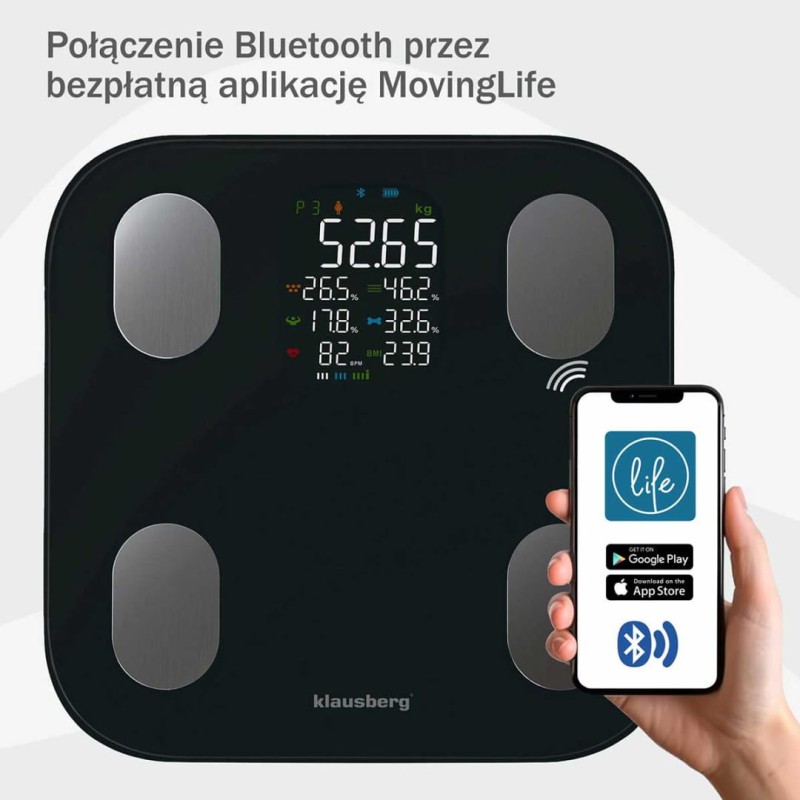 Waga łazienkowa analityczna SMART IOS ANDROID KLAUSBERG czarna