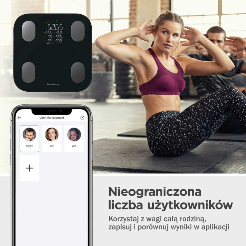 Waga łazienkowa analityczna SMART IOS ANDROID KLAUSBERG czarna