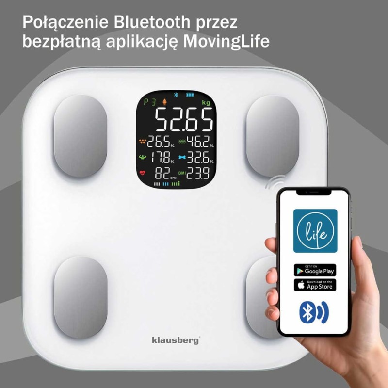 Waga łazienkowa analityczna SMART IOS ANDROID KLAUSBERG biała